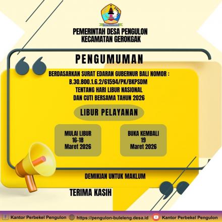 PENGUMUMAN CUTI GALUNGAN TAHUN 2026
